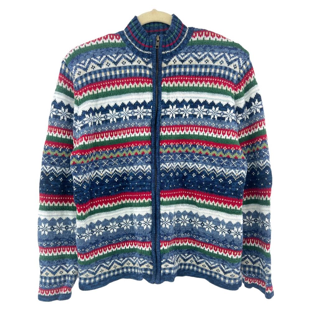 VTG 2001 Tiara International Nordic Fair Isle Full Zip Sweater Medium Y2K